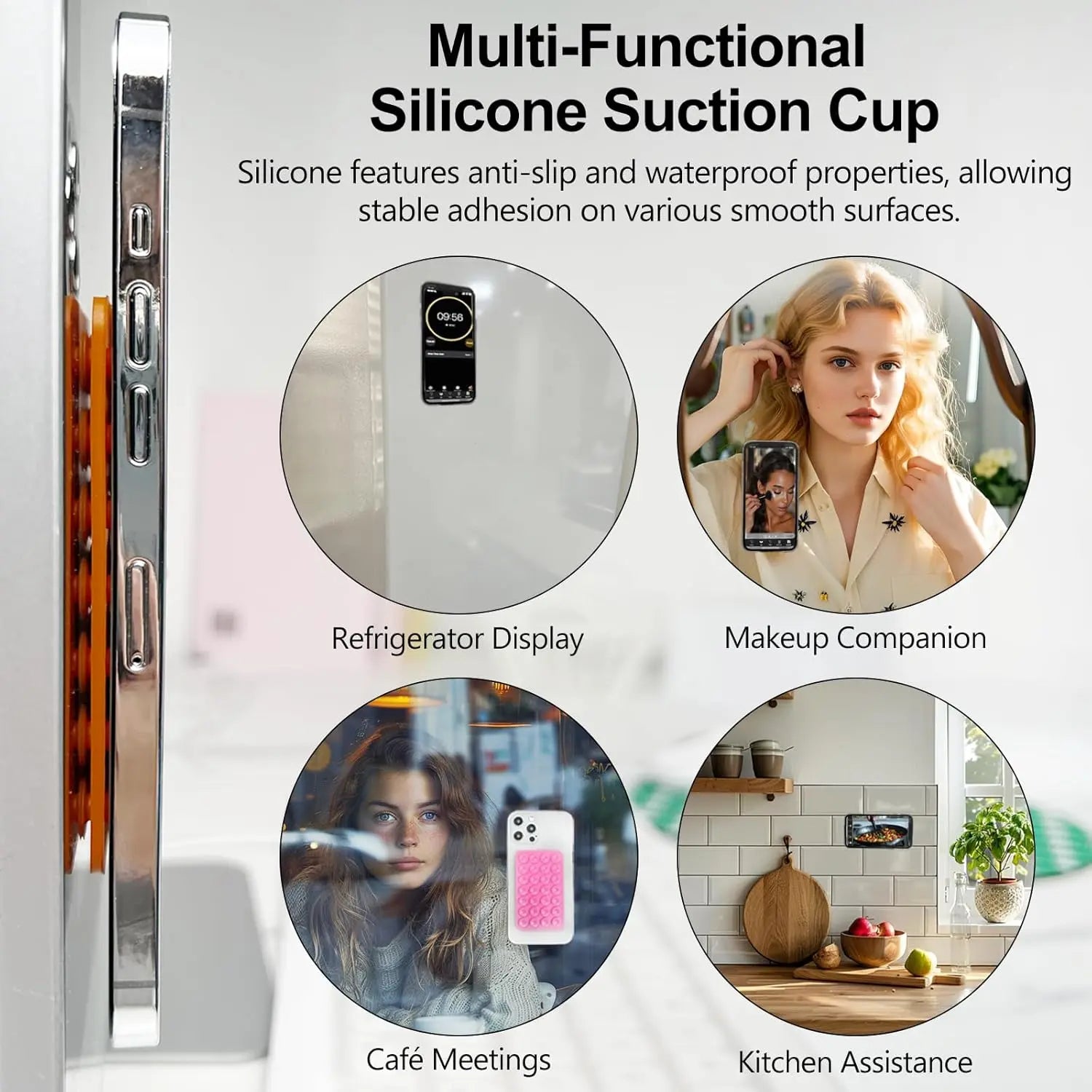 6 PCS Multi-Colors Silicone Suction Cup Phone Holder, Non-Slip Sticky Phone Grip for Selfies, Hands-Free Use, and Videos, Detachable & Reusable