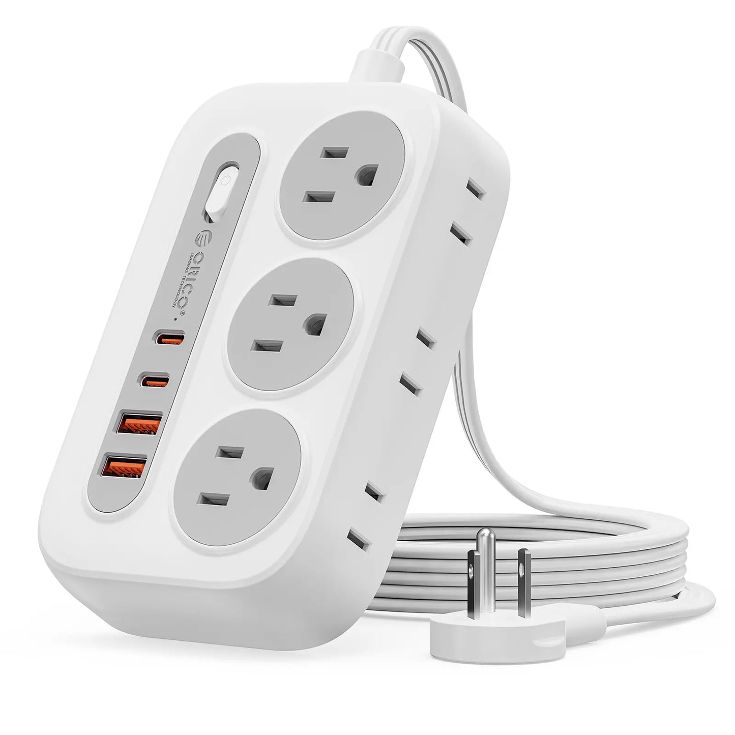 ORICO Flat Extension Cord – 6 AC Outlets, 4 USB Charger(Usb-C Ports), Surge Protector Compact for Home Office & Dorm, 1.5M/3M, International Warranty-Og Pro Series