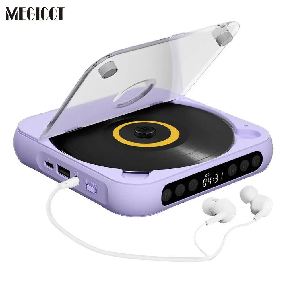 MEGICOT Portable Bluetooth-Compatible CD Player, Multifunction Rechargeable CD Player with LED Display, Portable Speaker CD Music Player for Home and Outdoor Use #GLOBAL PICKS