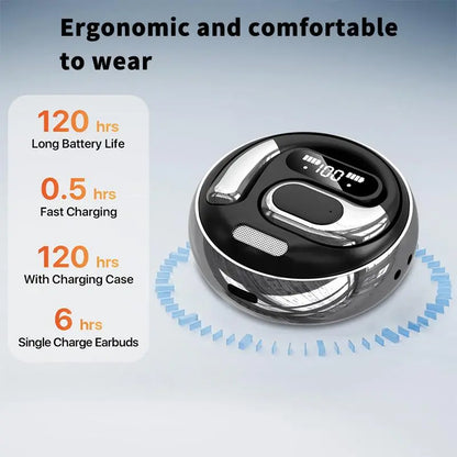 PAVUN Open Ear Headphones outside the Ear Wireless Ear Hanging Bluetooth Headset,Built-In Microphone,Led Power Display,Ows over the Ear Open Ear Buds Earbuds outside the Ear Headphones Bone Air Conduction Earbuds