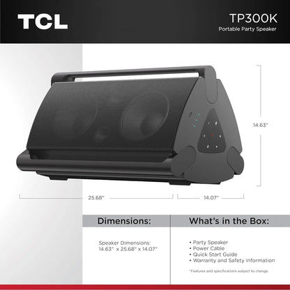 TCL TP300K & TP200K Portable Bluetooth Party Speaker with 8 RGB Dynamic Light Shows, 18 Hr Battery, and IPX4 Splash-Proof Rating