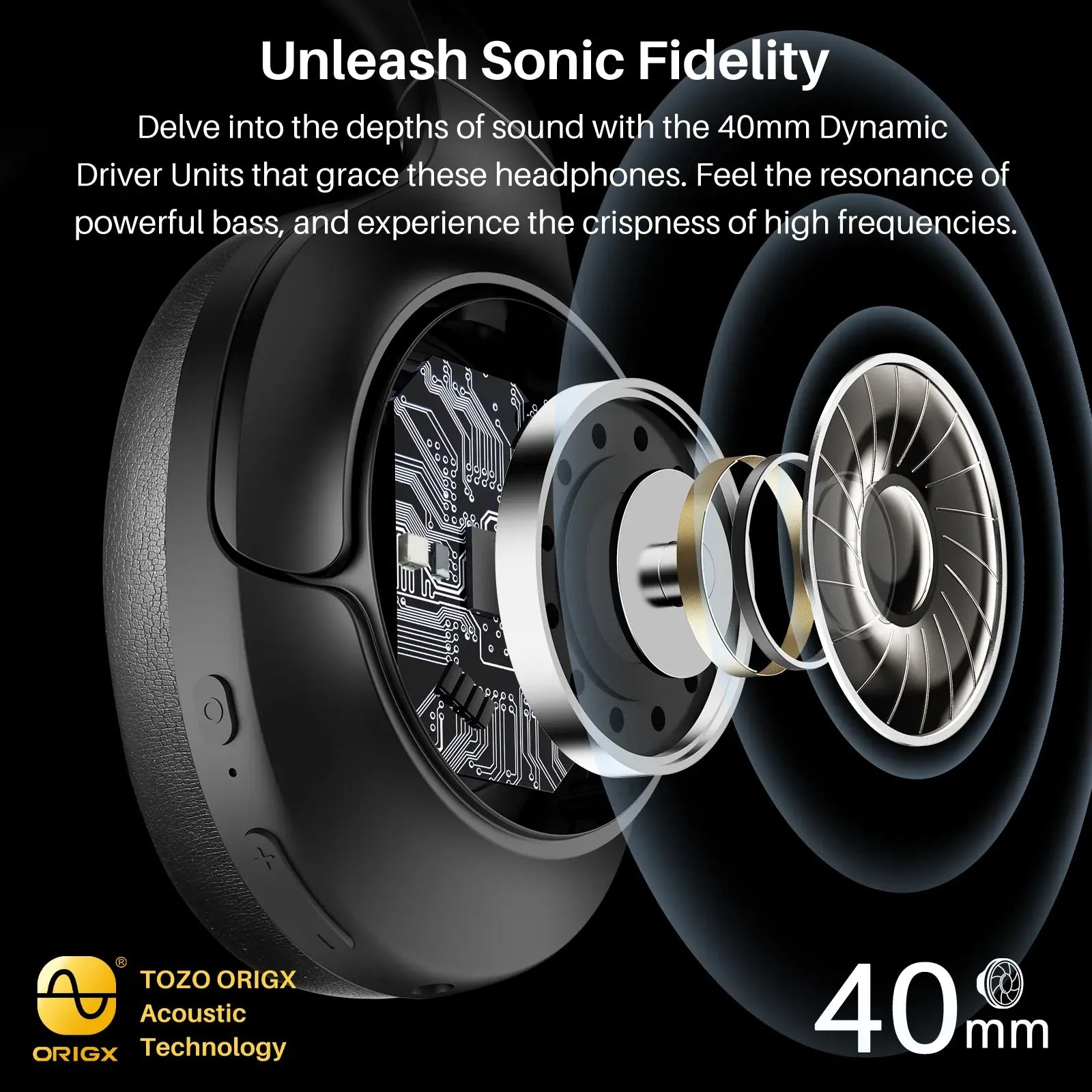 TOZO HT2 Hybrid Active Noise Cancelling Headphones, Wireless over Ear Bluetooth Headphones Electronic Audio Headset Earbud Noisecancellingheadphones Gym Traveling Mother'S Day Gift Tiktokshopcreatorpicks Black
