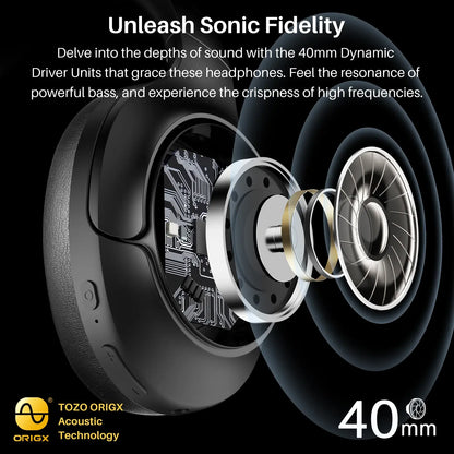 TOZO HT2 Hybrid Active Noise Cancelling Headphones, Wireless over Ear Bluetooth Headphones Electronic Audio Headset Earbud Noisecancellingheadphones Gym Traveling Mother'S Day Gift Tiktokshopcreatorpicks Black