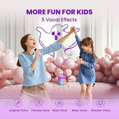 Mini Karaoke Machine with 2 Wireless Mics, Superior Sound Quality, Bluetooth Connectivity