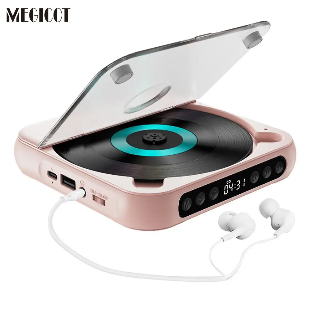 MEGICOT Portable Bluetooth-Compatible CD Player, Multifunction Rechargeable CD Player with LED Display, Portable Speaker CD Music Player for Home and Outdoor Use #GLOBAL PICKS