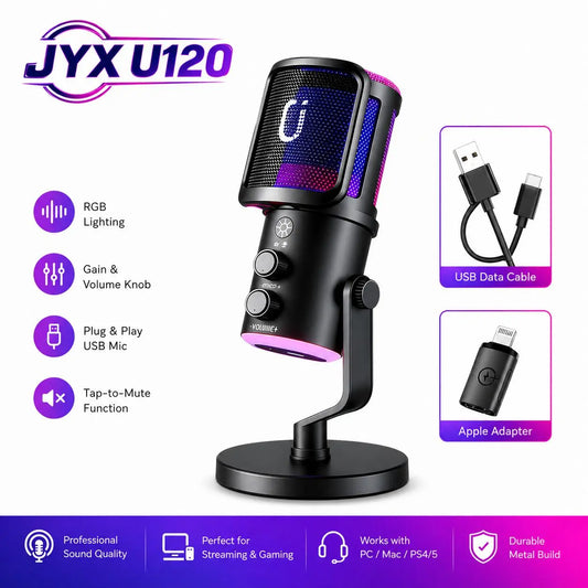 JYX U120 RGB Streaming Gaming Microphone with RGB Lights One-Tap Mute Ideal for Streaming, Gaming, Podcastingp