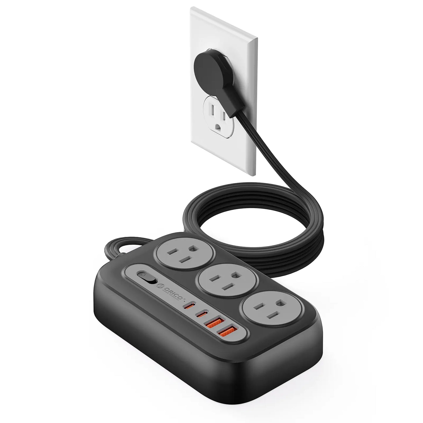 ORICO Flat Extension Cord – 6 AC Outlets, 4 USB Charger(Usb-C Ports), Surge Protector Compact for Home Office & Dorm, 1.5M/3M, International Warranty-Og Pro Series