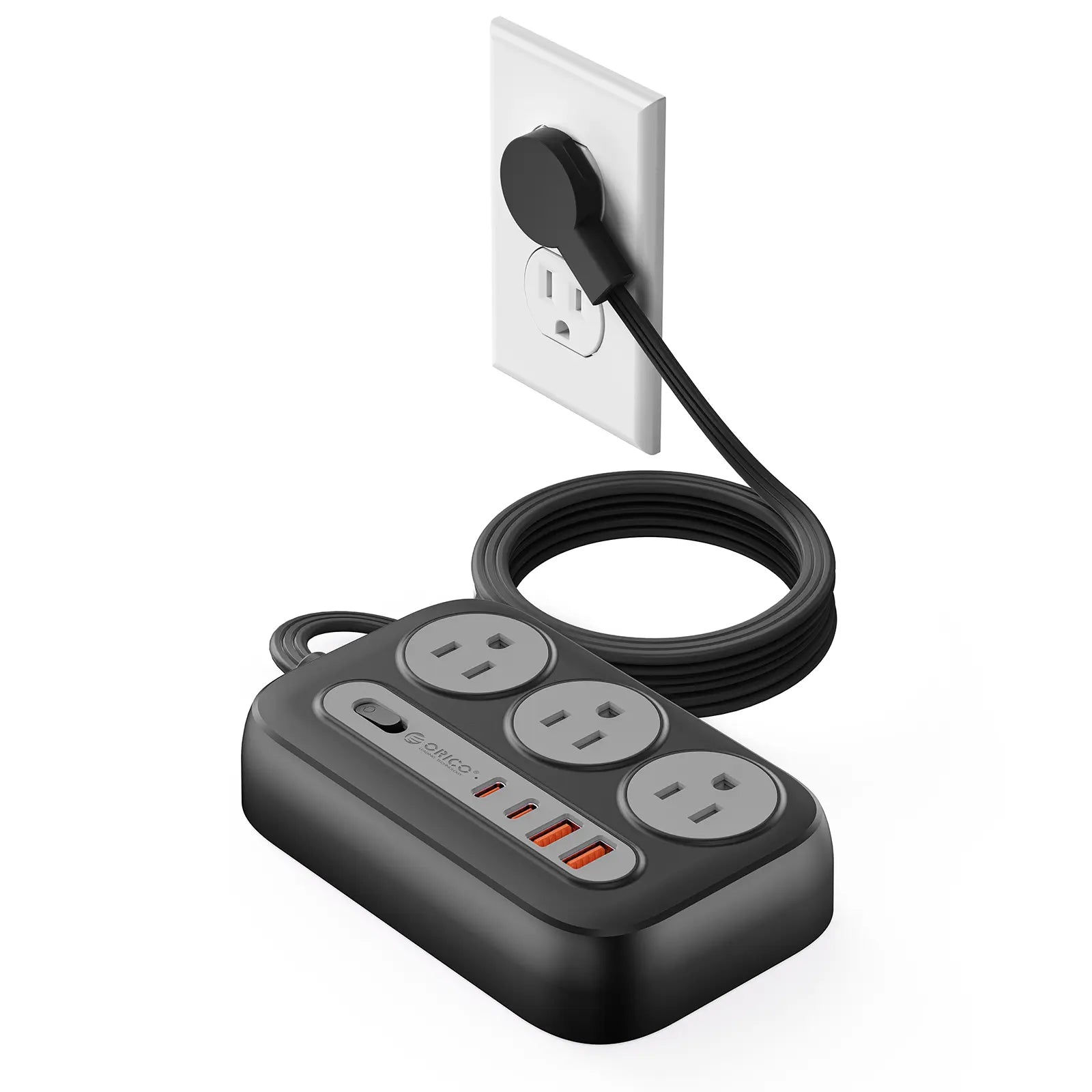 ORICO Flat Extension Cord – 6 AC Outlets, 4 USB Charger(Usb-C Ports), Surge Protector Compact for Home Office & Dorm, 1.5M/3M, International Warranty-Og Pro Series