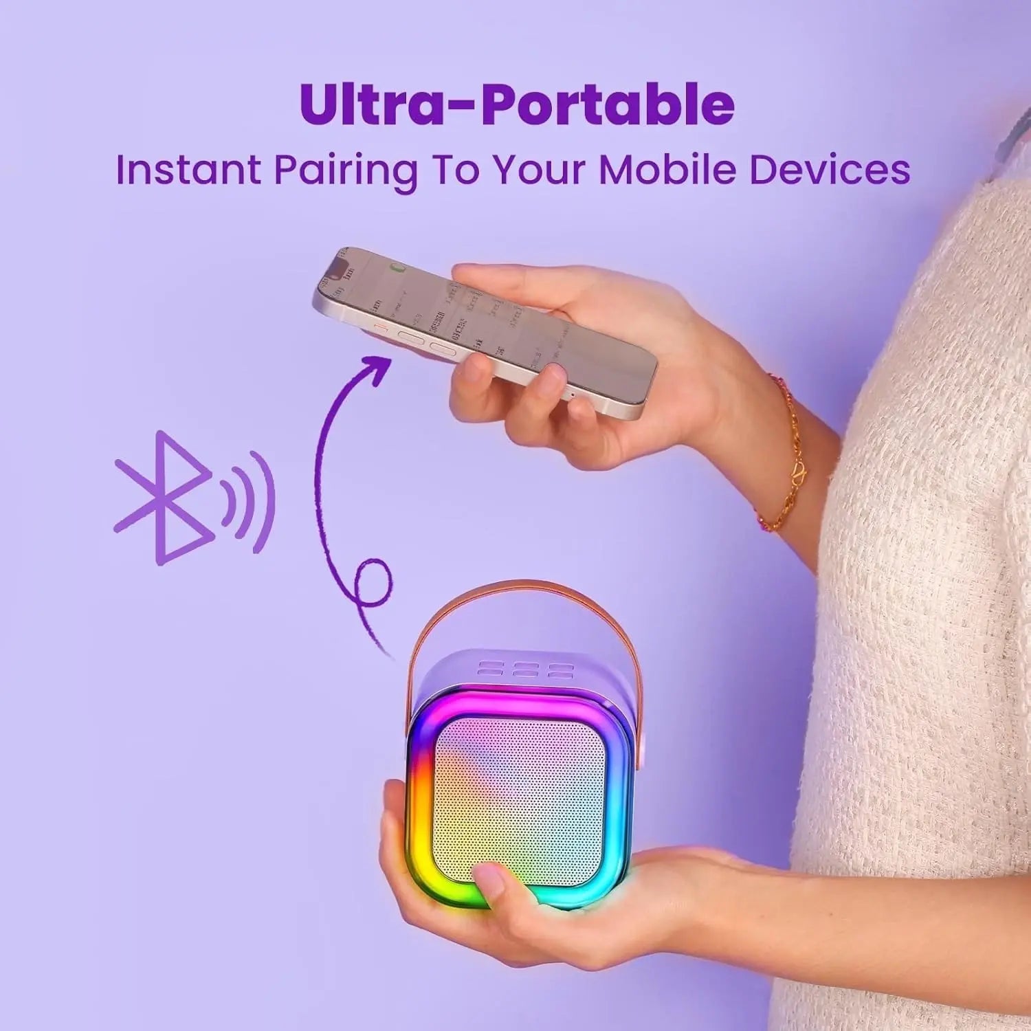 Mini Karaoke Machine with 2 Wireless Mics, Superior Sound Quality, Bluetooth Connectivity