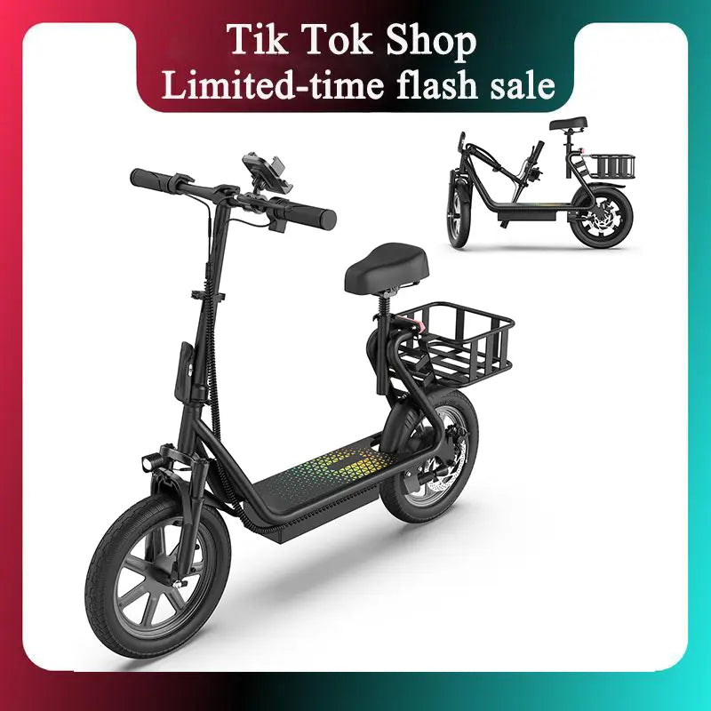 JOYHIS 14" Commuter Electric Scooter with Seat Basket & Dual Brakes, 500W-750W Motor 22MPH 21-27 Miles Range, Foldable 51Lbs Supports 265Lbs Bright LED Lights – Perfect for College Riders & Grocery Runs, WERHY SCOOTER