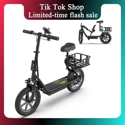 JOYHIS 14" Commuter Electric Scooter with Seat Basket & Dual Brakes, 500W-750W Motor 22MPH 21-27 Miles Range, Foldable 51Lbs Supports 265Lbs Bright LED Lights – Perfect for College Riders & Grocery Runs, WERHY SCOOTER
