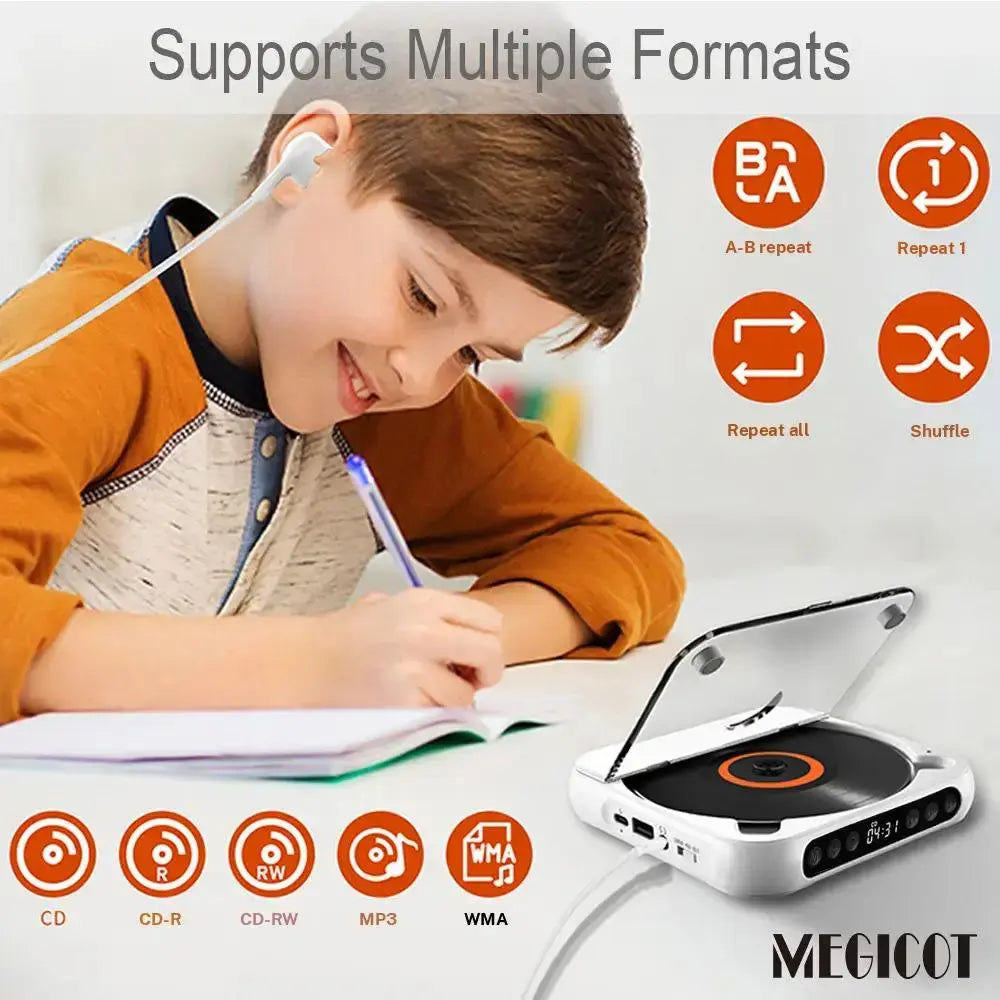 MEGICOT Portable Bluetooth-Compatible CD Player, Multifunction Rechargeable CD Player with LED Display, Portable Speaker CD Music Player for Home and Outdoor Use #GLOBAL PICKS
