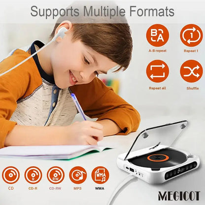 MEGICOT Portable Bluetooth-Compatible CD Player, Multifunction Rechargeable CD Player with LED Display, Portable Speaker CD Music Player for Home and Outdoor Use #GLOBAL PICKS