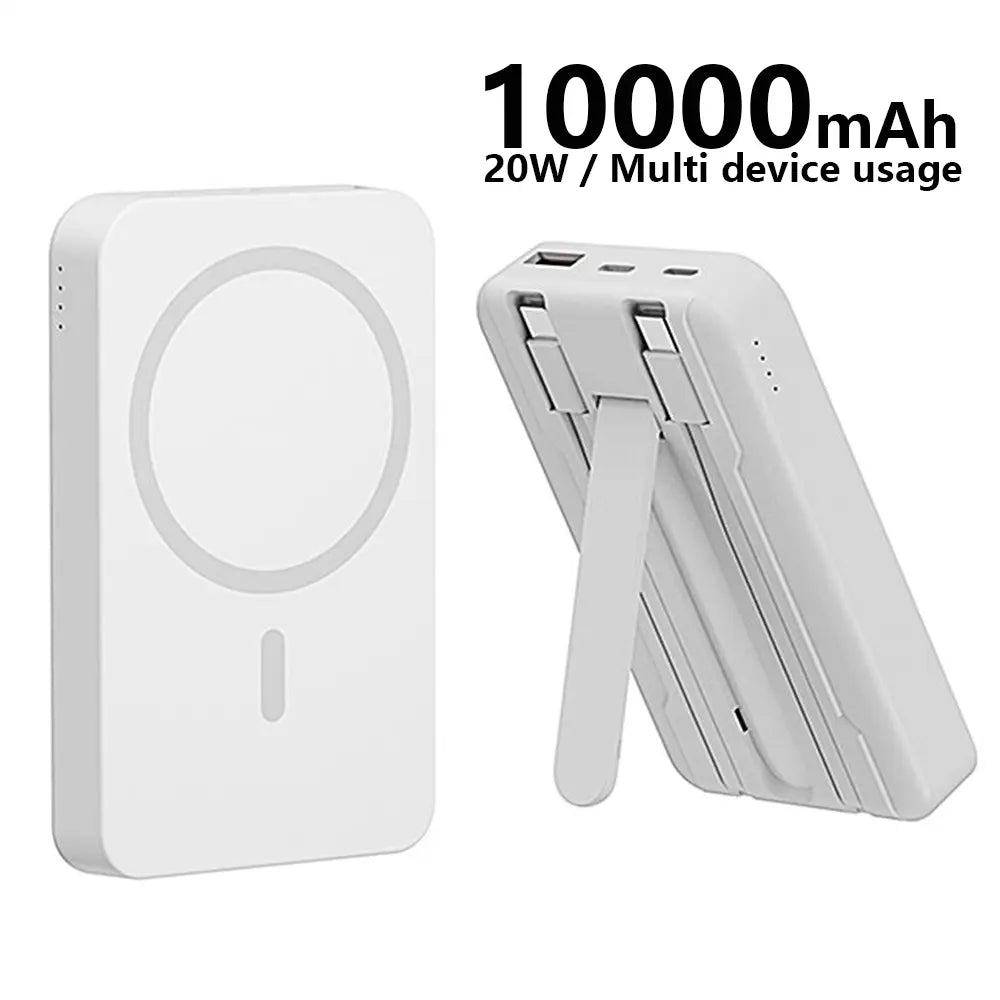 4-In-1 Bracket Magnetic Power Bank with Built-In Cable-Power Bank with Built-In Cable-Magnetic Power Bank 10000Mah with Phone Holder