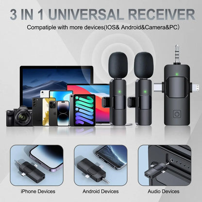 3-In-1 Wireless Compact Portable Lavalier Microphone for Iphone, Android, PC, USB-C, Noise Cancelling Lapel Mic