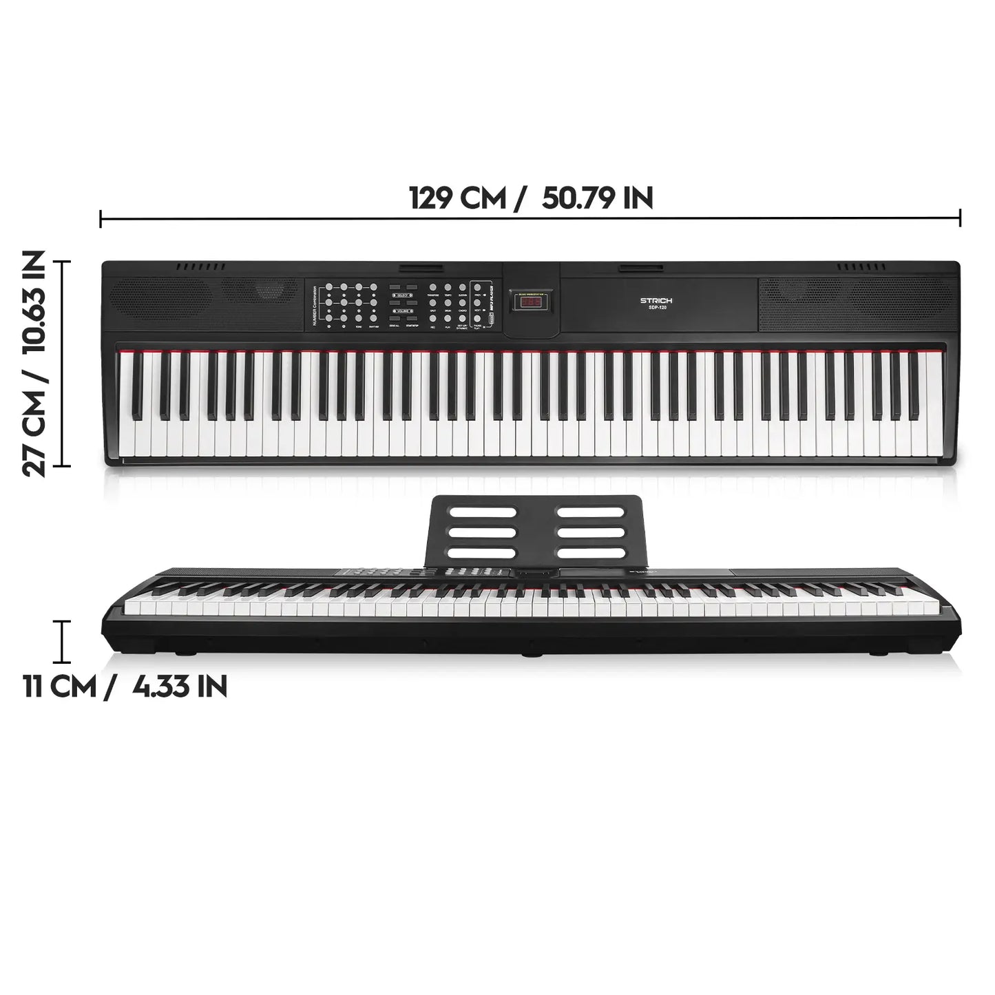 STRICH 88 Keys Weighted Keyboard with Stand & Sustain Pedal, Hammer-Action Digital Piano, 2X15W Built-In Speakers, Full-Size Electric Piano Keyboard Supports Usb-Midi/Wireless Connect, SDP-120S