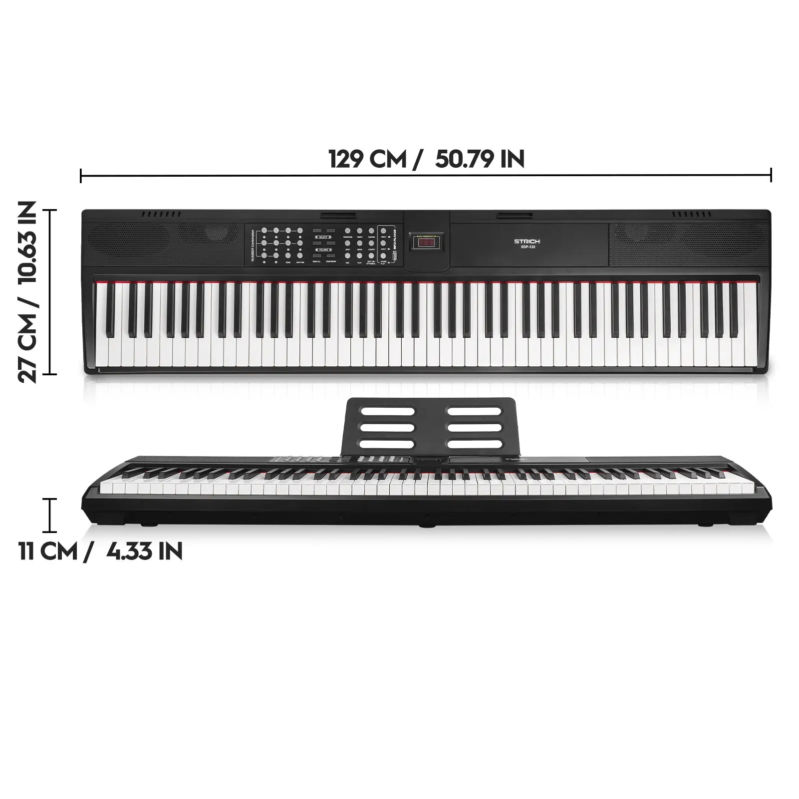 STRICH 88 Keys Weighted Keyboard with Stand & Sustain Pedal, Hammer-Action Digital Piano, 2X15W Built-In Speakers, Full-Size Electric Piano Keyboard Supports Usb-Midi/Wireless Connect, SDP-120S