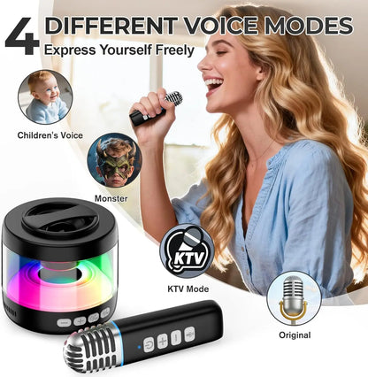 Heetipuk K22 Karaoke Machine, Ultra Mini Portable Karaoke Machine with 2 Wireless Lapel Microphones for Adults & Kids, Strong Magnetic, Lyrics Display, TWS&RGB Lights,Karaoke System for Home Party Gifts