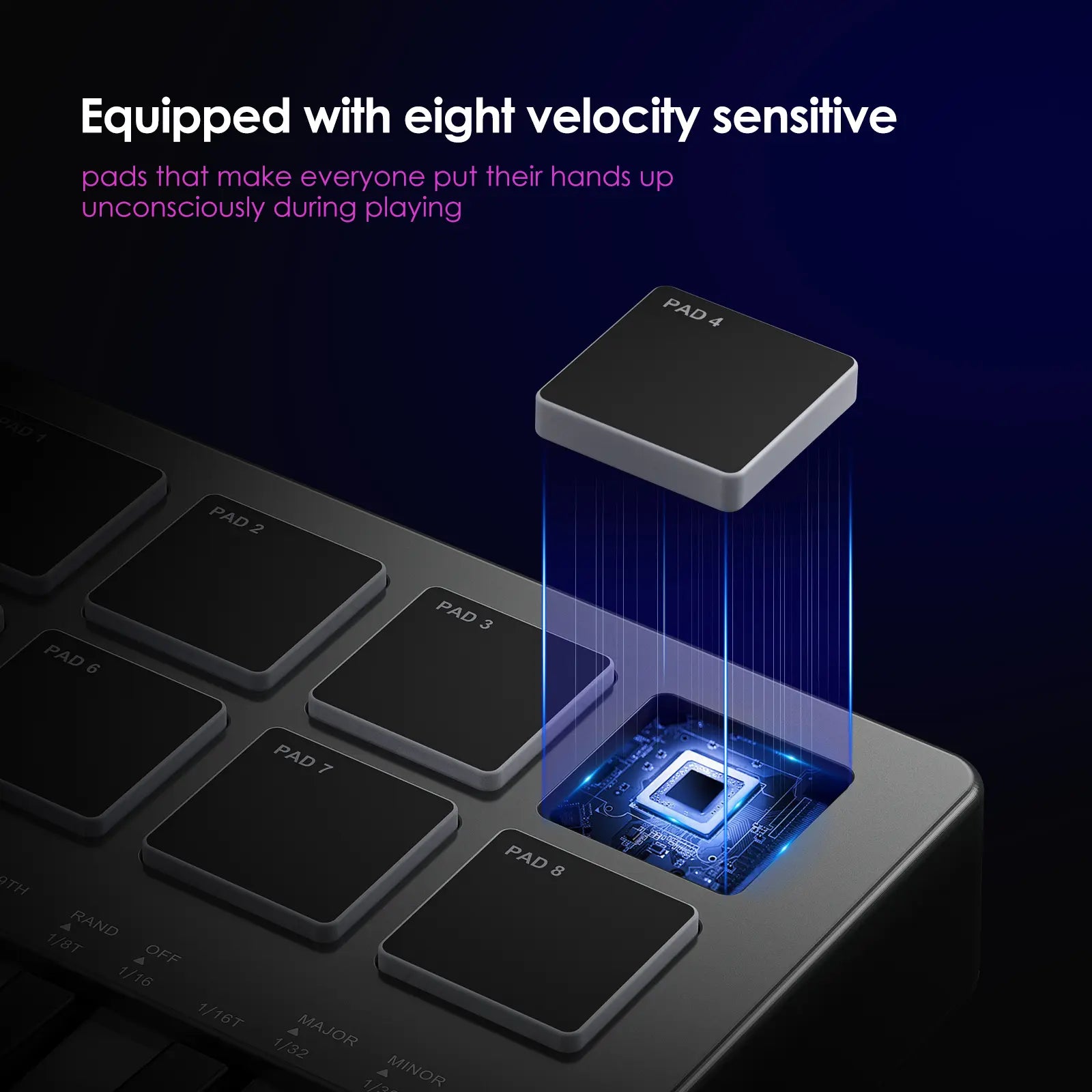 LEKATO SMK-25 USB 25 Key MIDI Keyboard Controller with 8 Backlit Drum Pads, Bluetooth Semi Weighted Dynamic Keybed 8 Knobs and Music Production, Smart Scales, Chords, Software Included, Back to School