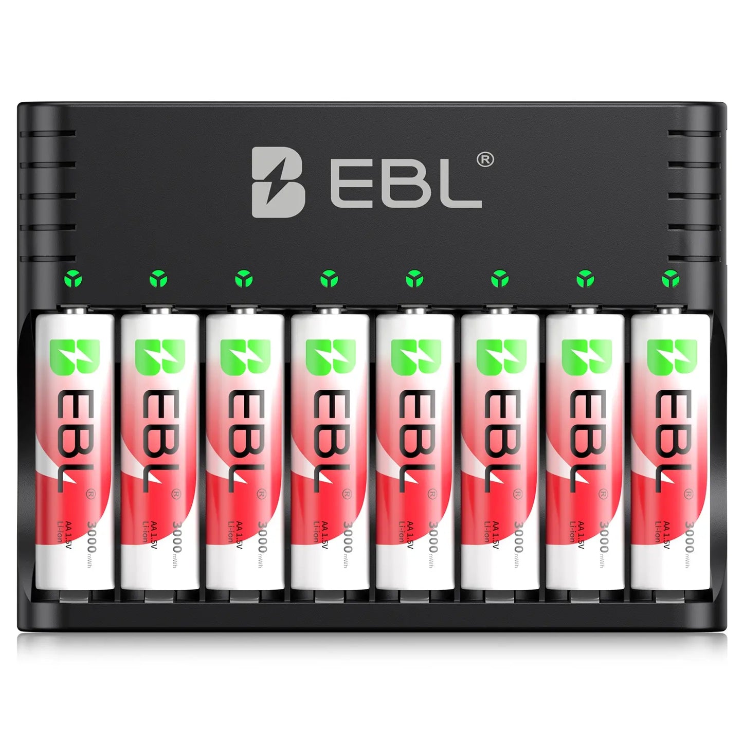 EBL Universal Battery Charger + 8-Pack Rechargeable Lithium AA Batteries 3000Mwh | 1.5V Constant, 1600 Cycles, Leak-Proof for Blink Cameras & High-Drain Devices