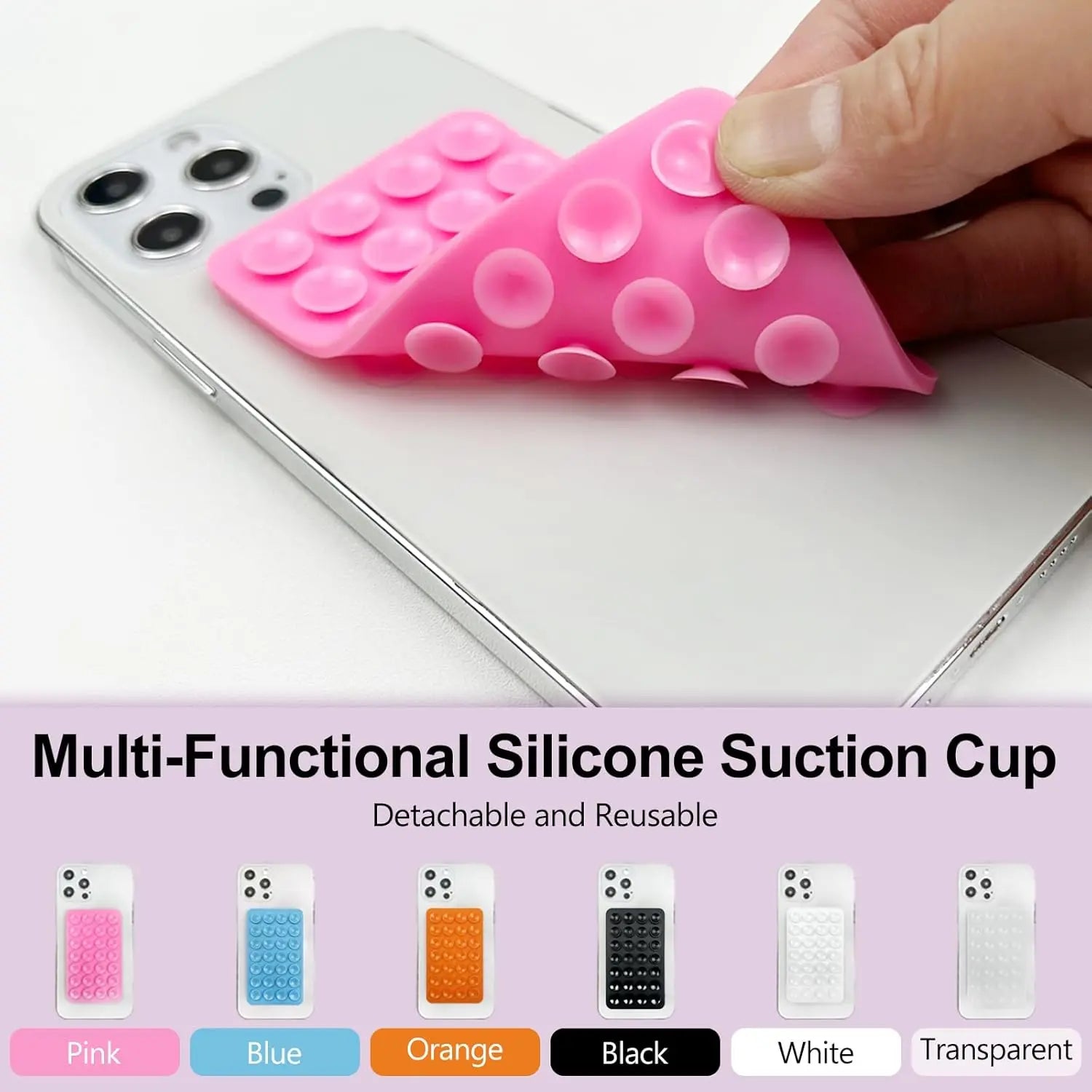 6 PCS Multi-Colors Silicone Suction Cup Phone Holder, Non-Slip Sticky Phone Grip for Selfies, Hands-Free Use, and Videos, Detachable & Reusable