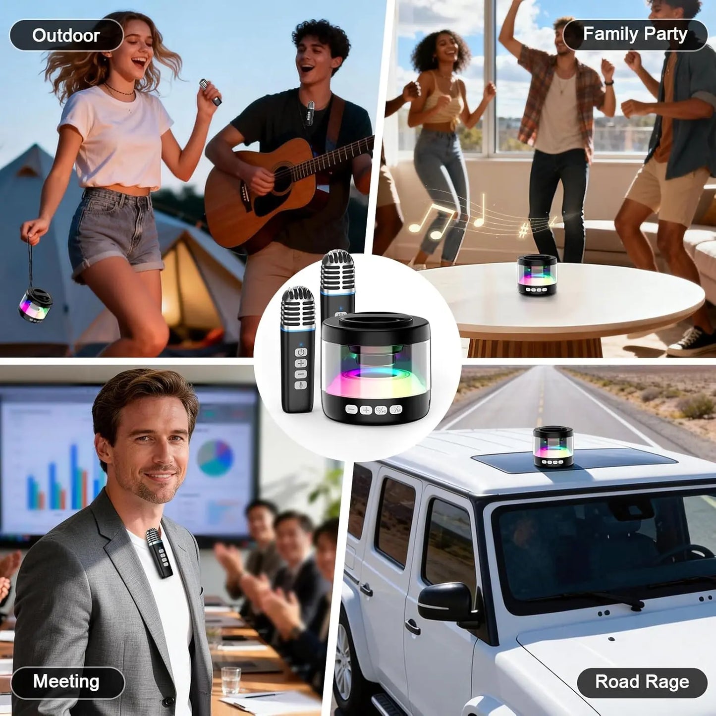 Heetipuk K22 Karaoke Machine, Ultra Mini Portable Karaoke Machine with 2 Wireless Lapel Microphones for Adults & Kids, Strong Magnetic, Lyrics Display, TWS&RGB Lights,Karaoke System for Home Party Gifts