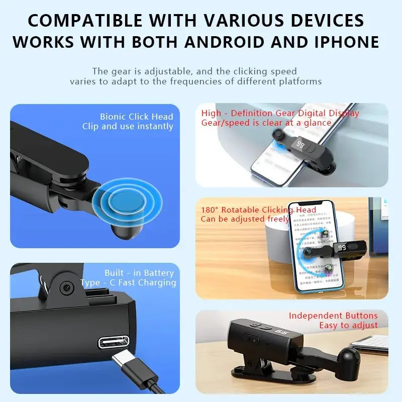 Rechargeable Automatic Clicker Mobile Game Trigger (2026 Model) – Built-In Battery, 99 Speed Settings, Smart Trigger for Gaming & Shopping Rewards, Black Gaming Accessories, Tech Accessories for Smartphones