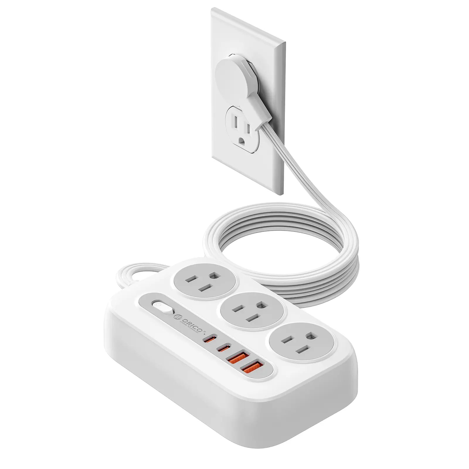 ORICO Flat Extension Cord – 6 AC Outlets, 4 USB Charger(Usb-C Ports), Surge Protector Compact for Home Office & Dorm, 1.5M/3M, International Warranty-Og Pro Series