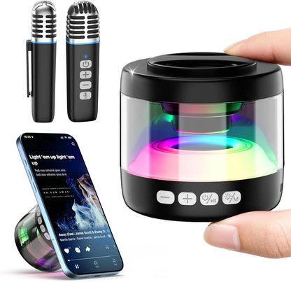 Heetipuk K22 Karaoke Machine, Ultra Mini Portable Karaoke Machine with 2 Wireless Lapel Microphones for Adults & Kids, Strong Magnetic, Lyrics Display, TWS&RGB Lights,Karaoke System for Home Party Gifts