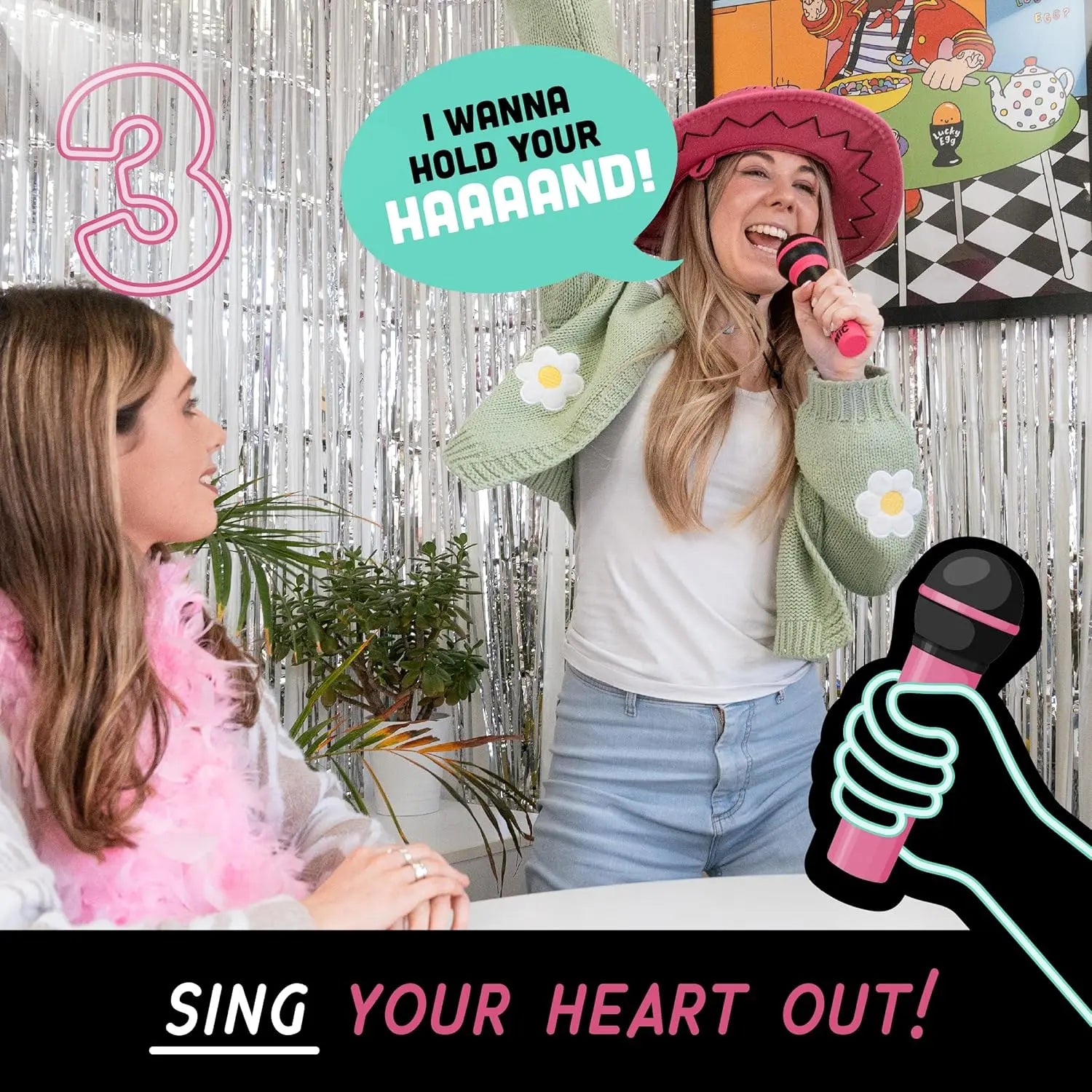 Grab the Mic Karaoke-Style Game with Foam Microphone 125 Word Cards Game Board Player Tokens & Easy Instructions for Non-Singers
