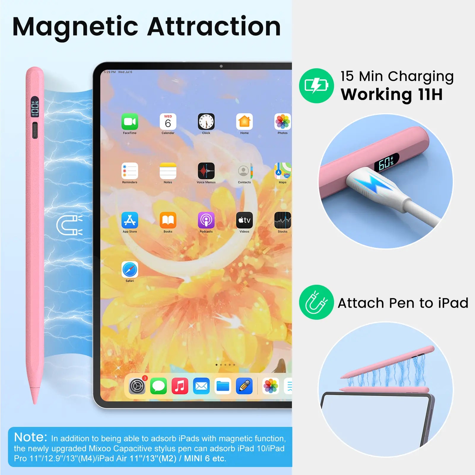 MEKO LED Stylus Pen for Ipad 10/9/8/7/6Th Gen, Pro 11"/12.9" M4, Air 5/4/3 M2, Mini 6/5, Fast Charge Palm Rejection Tilt Sensitive with LED Power Display