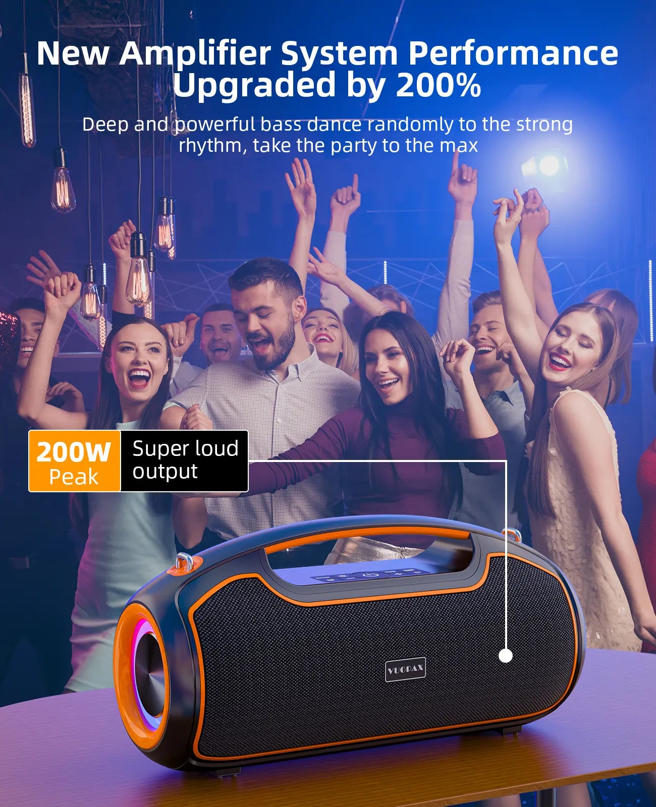 Portable Bluetooth Speakers, 200W Peak Loud Sound and Deep Bass for Party, IP65 Waterproof Wireless Outdoor Speaker W/ 2*Subwoofer/Tweeter/Dsp/Bass Boost/Fast Charging/Tws/Tf/Usb/Aux, 24H Playtime