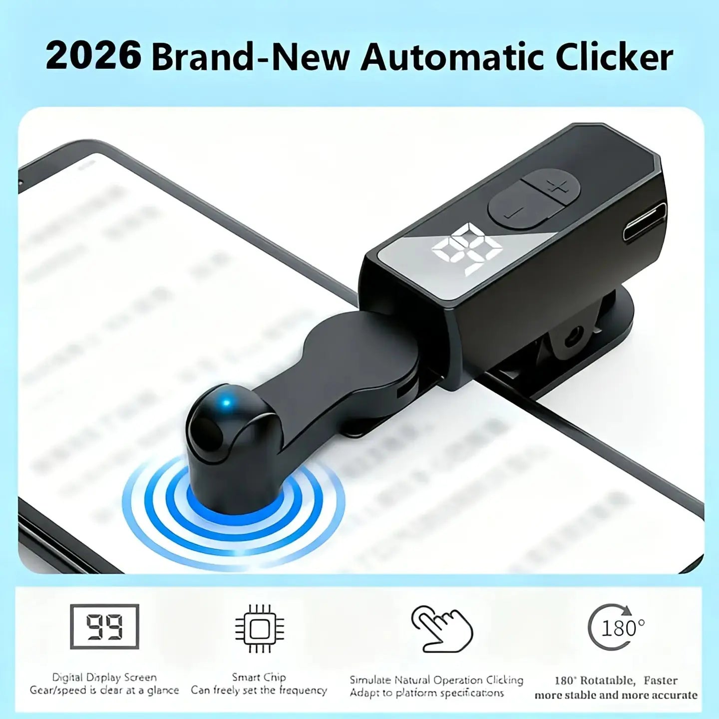 Rechargeable Automatic Clicker Mobile Game Trigger (2026 Model) – Built-In Battery, 99 Speed Settings, Smart Trigger for Gaming & Shopping Rewards, Black Gaming Accessories, Tech Accessories for Smartphones