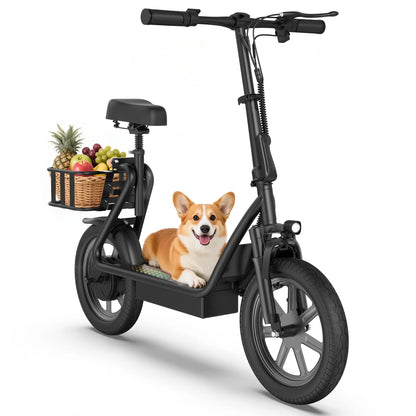 JOYHIS 14" Commuter Electric Scooter with Seat Basket & Dual Brakes, 500W-750W Motor 22MPH 21-27 Miles Range, Foldable 51Lbs Supports 265Lbs Bright LED Lights – Perfect for College Riders & Grocery Runs, WERHY SCOOTER