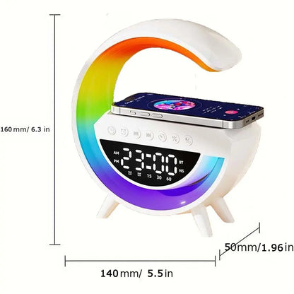 Wireless Speaker Charger Light LED Bedside Lamp 4-In-1 Alarm Clock Mood Light Speaker & Wireless Charger G-Shaped Atmosphere Lamp RGB Colour Changing Lamp for Bedroom Birthday Gifts with 5 Attributes
