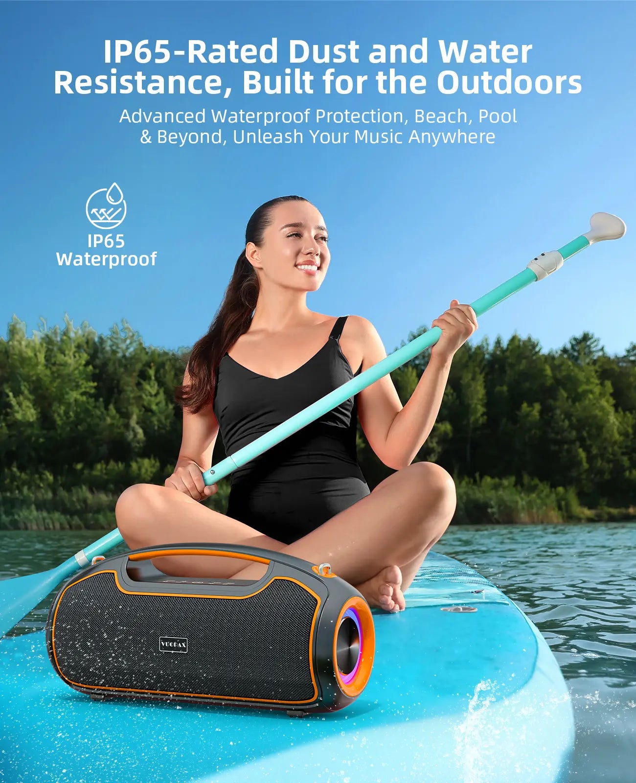 Portable Bluetooth Speakers, 200W Peak Loud Sound and Deep Bass for Party, IP65 Waterproof Wireless Outdoor Speaker W/ 2*Subwoofer/Tweeter/Dsp/Bass Boost/Fast Charging/Tws/Tf/Usb/Aux, 24H Playtime