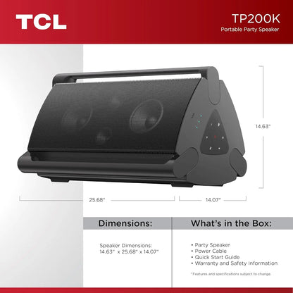 TCL TP300K & TP200K Portable Bluetooth Party Speaker with 8 RGB Dynamic Light Shows, 18 Hr Battery, and IPX4 Splash-Proof Rating