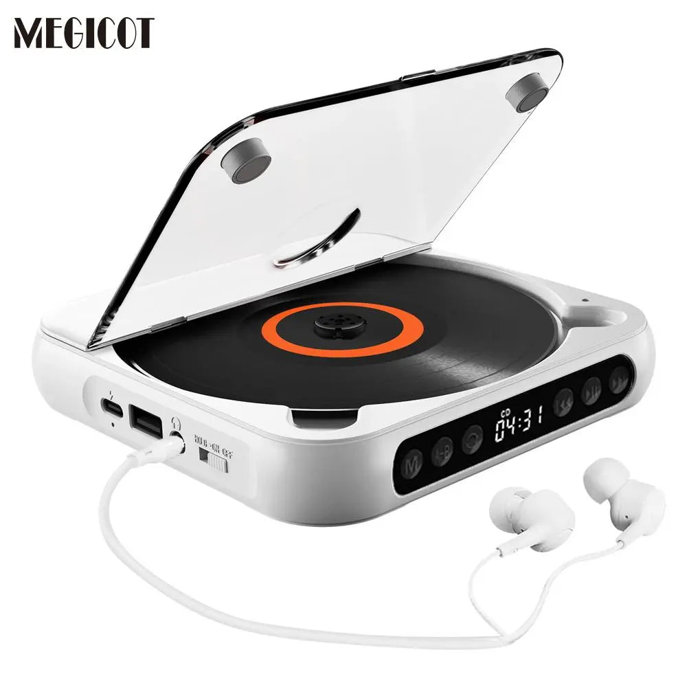 MEGICOT Portable Bluetooth-Compatible CD Player, Multifunction Rechargeable CD Player with LED Display, Portable Speaker CD Music Player for Home and Outdoor Use #GLOBAL PICKS