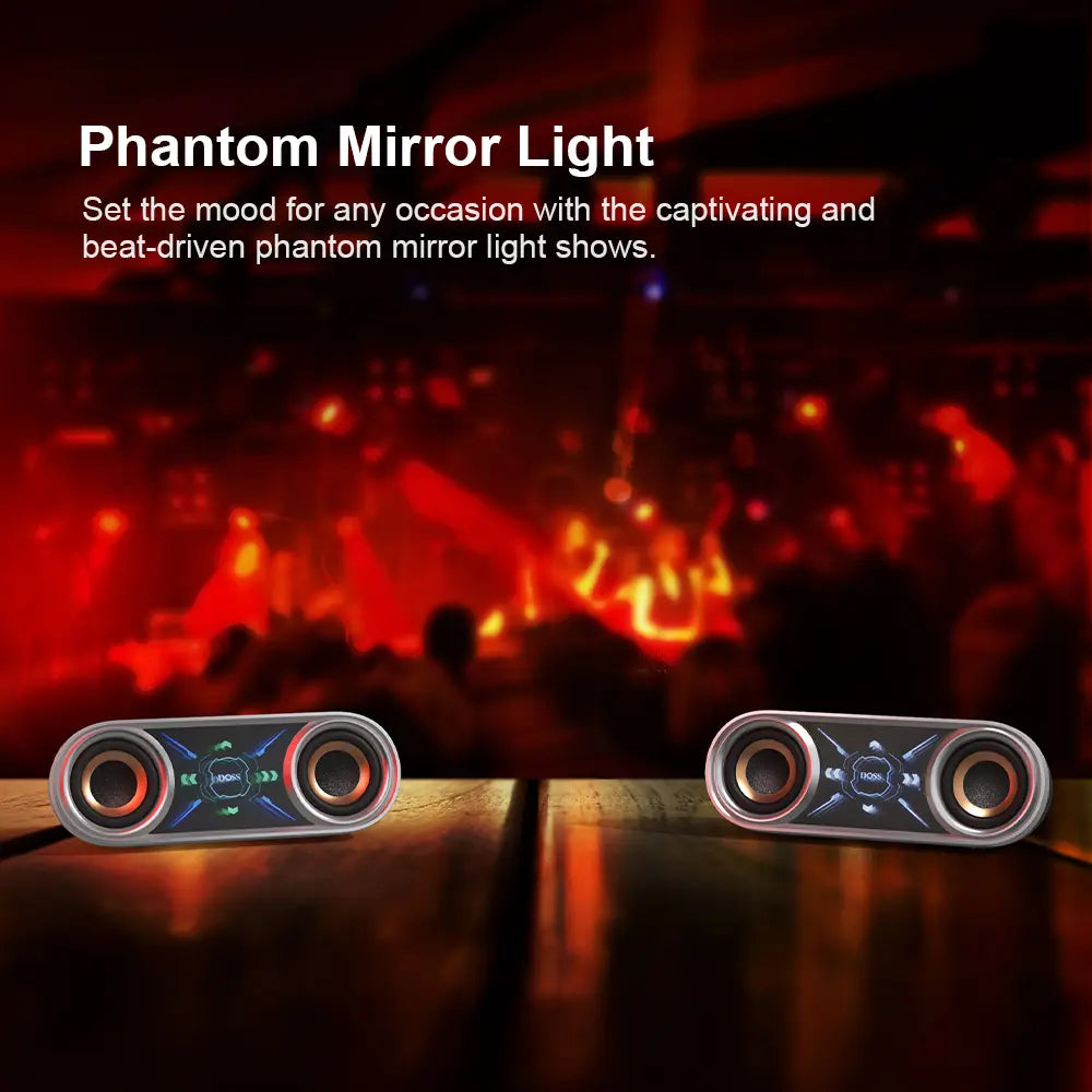 DOSS Soundbox Pro+ P400 Multifunctional Wireless Speaker - 50W Full Range Stereo, Dual 25W Woofer Drivers, DSP Tech, 26H Playtime, 2 Batteries, USB Rechargeable, Portable Outdoor, Smartphone Audio, Home Use, Black with Phantom Mirror Light Show,Summervibe