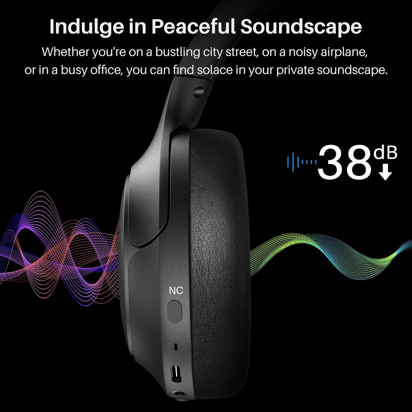 TOZO HT2 Hybrid Active Noise Cancelling Headphones, Wireless over Ear Bluetooth Headphones Electronic Audio Headset Earbud Noisecancellingheadphones Gym Traveling Mother'S Day Gift Tiktokshopcreatorpicks Black