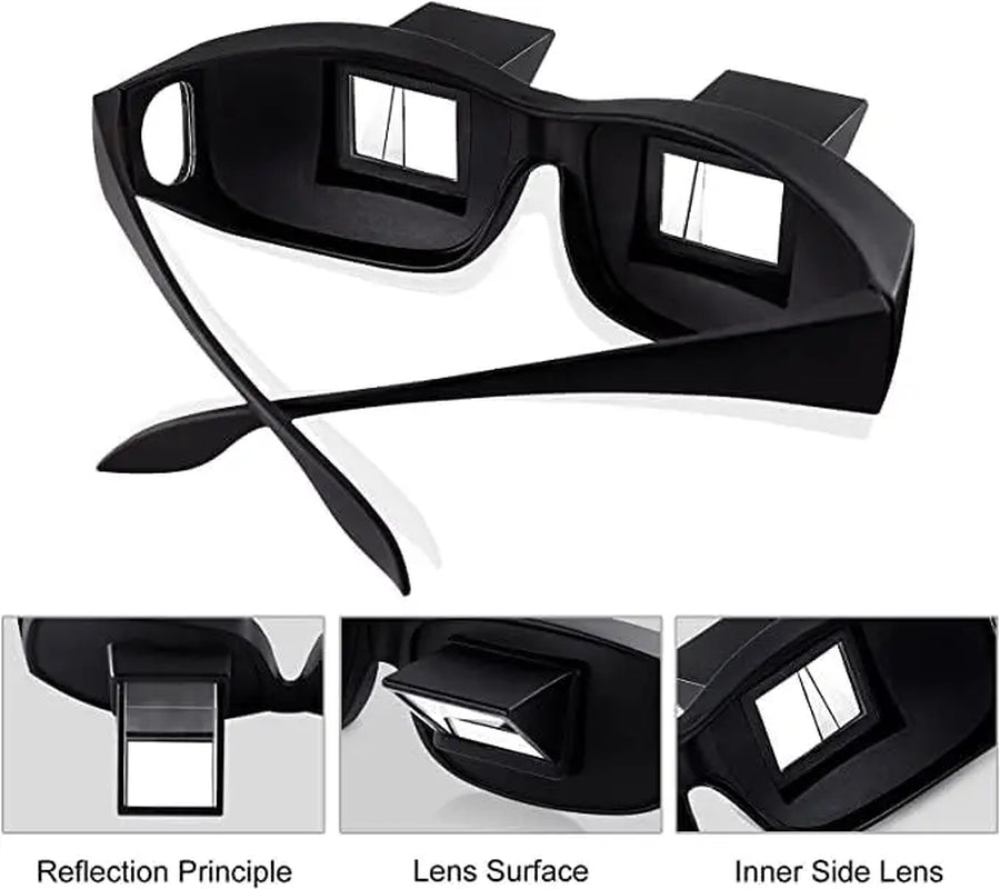 Overprescriptionglasses Lazy Reading Glasses - 90 Degree Horizontal Prism Readers, Adjustable Neck Pain Relief Eyewear for Bed, Fits over Prescription Lenses
