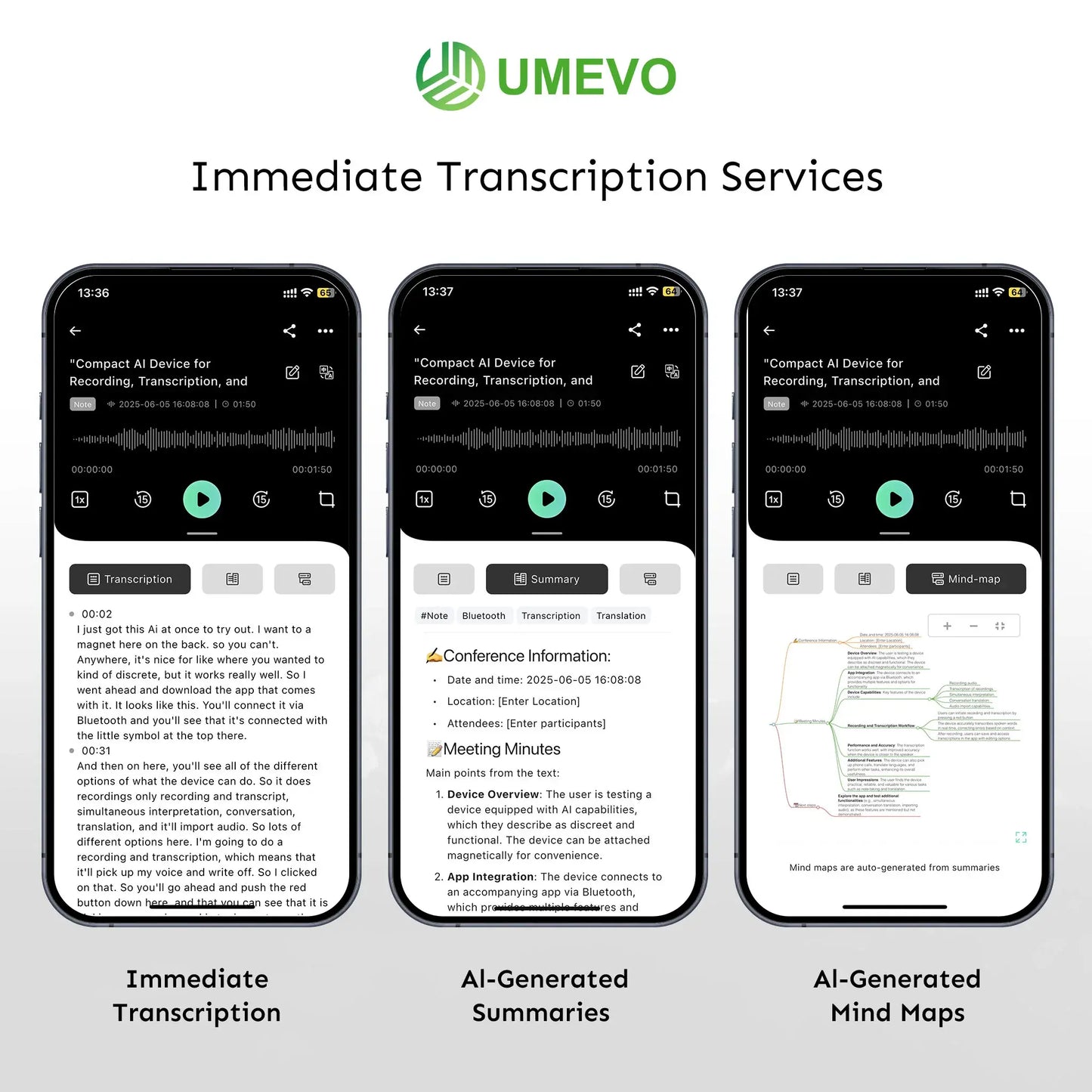 UMEVO Note Professional AI Voice Recorder for Business Meetings, Calls & Interviews,50-Hour Battery Life, AI Transcription
