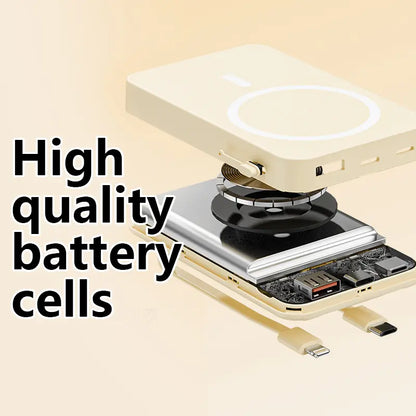 4-In-1 Bracket Magnetic Power Bank with Built-In Cable-Power Bank with Built-In Cable-Magnetic Power Bank 10000Mah with Phone Holder