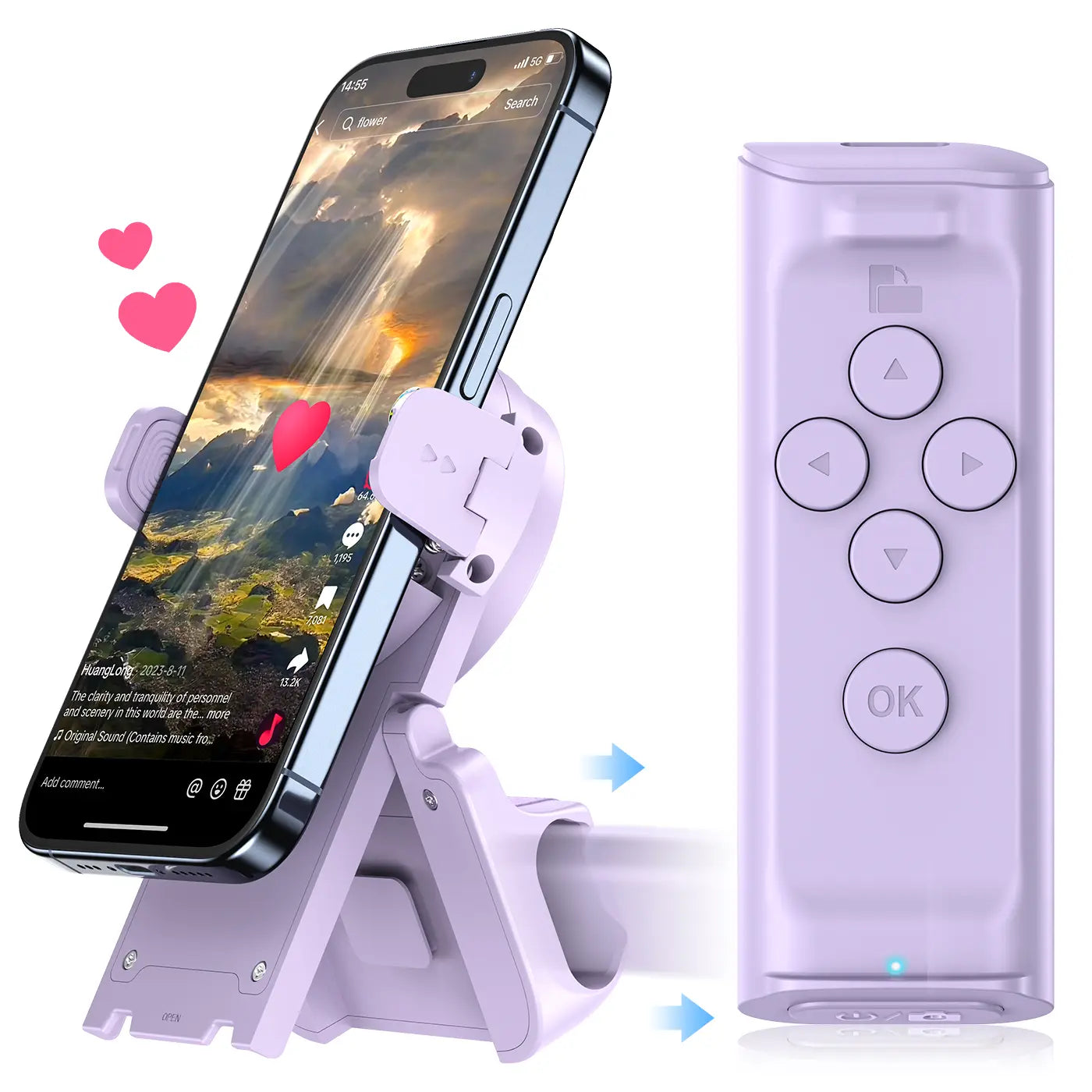 PUTARE Remote Control for Tiktok Scrolling with Smartphone Holder Stand, Wireless Scroller Page Turner, Camera Shutter Video Recording for Ios Android, Cellphone Selfie Accessory,Upgraded Mothersdaygift Summervibes