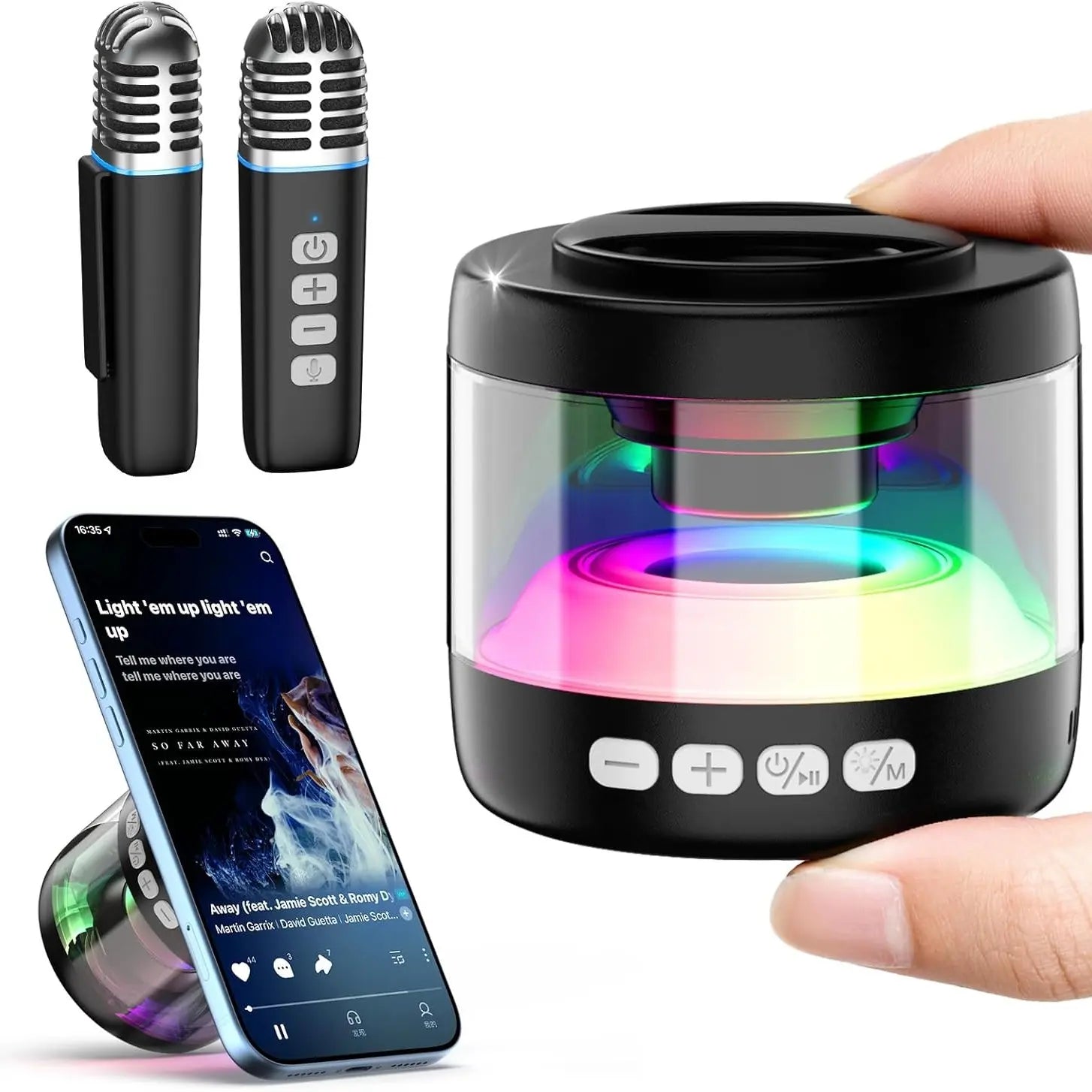 Heetipuk K22 Karaoke Machine, Ultra Mini Portable Karaoke Machine with 2 Wireless Lapel Microphones for Adults & Kids, Strong Magnetic, Lyrics Display, TWS&RGB Lights,Karaoke System for Home Party Gifts