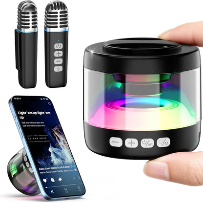 Heetipuk K22 Karaoke Machine, Ultra Mini Portable Karaoke Machine with 2 Wireless Lapel Microphones for Adults & Kids, Strong Magnetic, Lyrics Display, TWS&RGB Lights,Karaoke System for Home Party Gifts