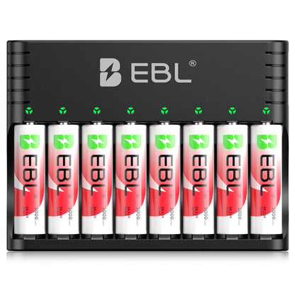 EBL Universal Battery Charger + 8-Pack Rechargeable Lithium AA Batteries 3000Mwh | 1.5V Constant, 1600 Cycles, Leak-Proof for Blink Cameras & High-Drain Devices
