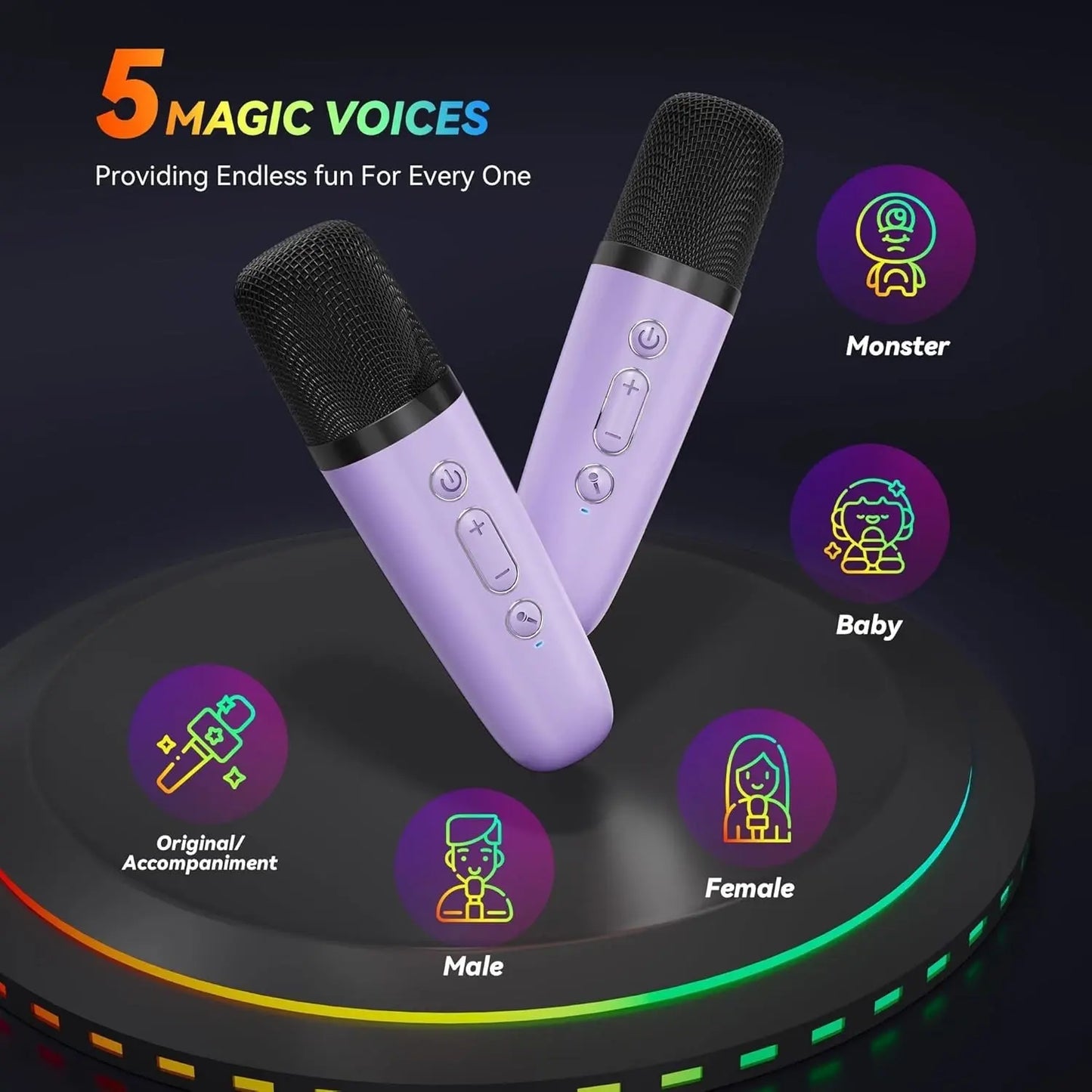 Mini Karaoke Machine with 2 Wireless Mics, Superior Sound Quality, Bluetooth Connectivity