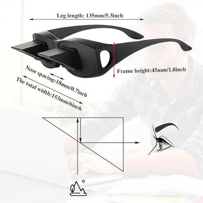 Overprescriptionglasses Lazy Reading Glasses - 90 Degree Horizontal Prism Readers, Adjustable Neck Pain Relief Eyewear for Bed, Fits over Prescription Lenses
